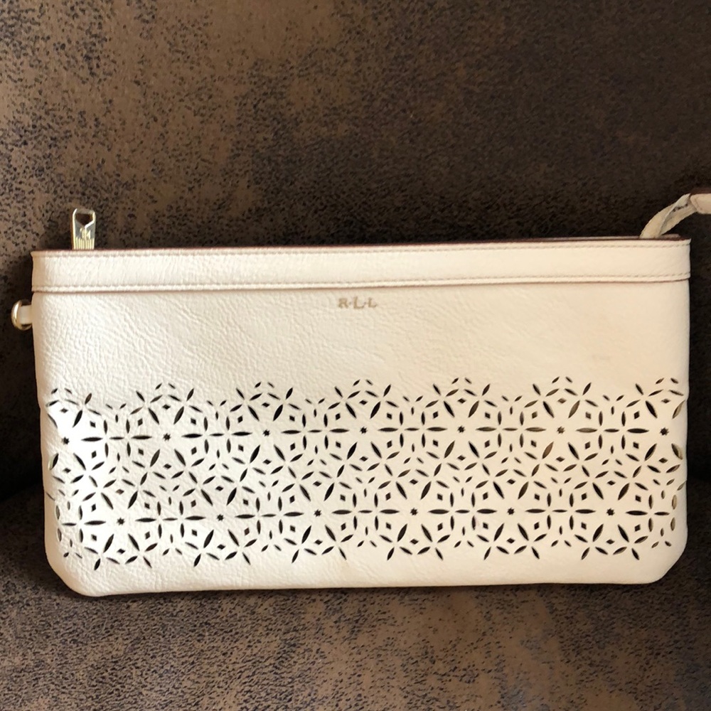 Ivory perforated clutch from Ralph Lauren.